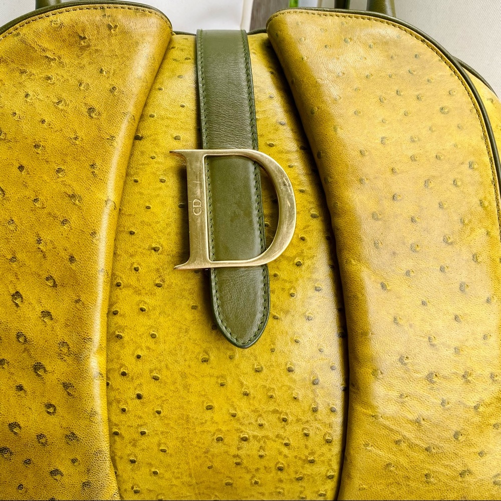 Christian Dior Ostrich Saddle Green Bowler Bag - Picture 16 of 16